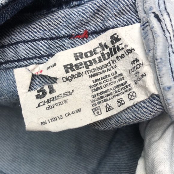 VINTAGE LIGHTWASH ROCK & REPUBLIC CHRISSY CROP JEANS 31x25 FACT DISTRESS… - Picture 5 of 13